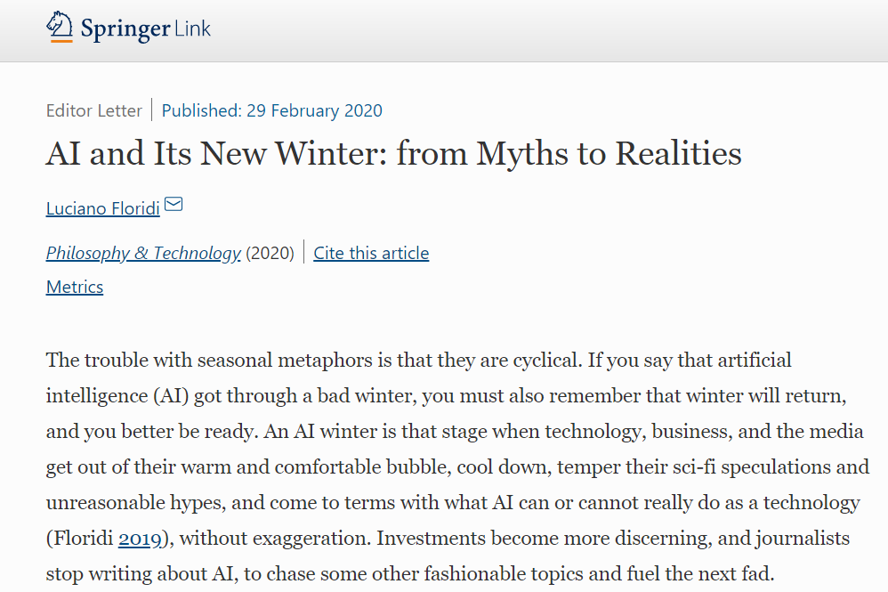 SkopiaA's tweet photo. To understand what a #futurist shouldn't be: reading Luciano @Floridi 's last essay "AI and Its New Winter: from Myths to Realities" (https://t.co/LVVxatrcyD)
#Anticipation #FuturesLiteracy #Uncertainties #FuturesProof https://t.co/750WyoHvG9