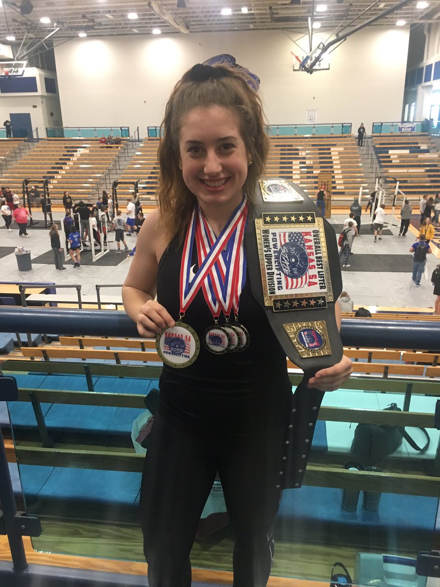 Ladies and Gentlemen, your Reigning, Defensing, Undisputed, Kansas 5A Women's Power Weight Lifter of the Meet! Mackenzie "2 Belts" Weaver! #TheChampIsHere #Back2Back #2Belts #BringingHomeTheHardware #BeastMode #LVPower