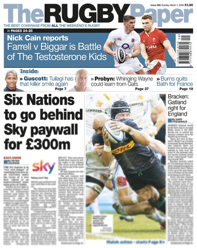 TheRugbyPaper's tweet image. EXCLUSIVE: Six Nations to go behind paywall, as Sky lead the way in TV rights race

Current broadcasters BBC and ITV told they can’t join forces again. Read @JackoRugby’s full story in tomorrow’s TRP.