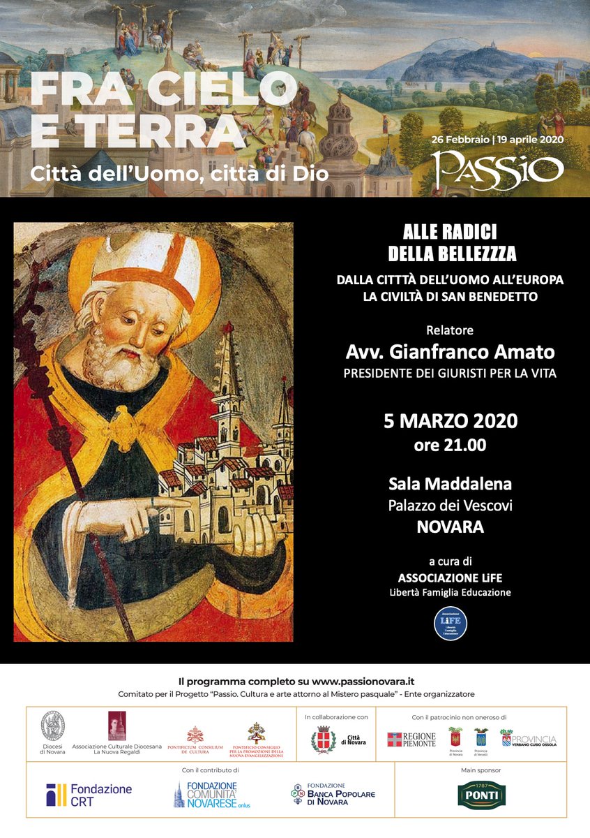 LiFE_Novara's tweet photo. Il #Piemonte #riparte e anche l'attività di #LiFE che propone questo evento del programma Passio sulla rinascita dell'#Europa grazie a #SanBenedetto e la sua #Regola. #Giovedì 5 marzo ore 21 sala Maddalena Palazzo dei vescovi a #Novara. Con Gianfranco #Amato
#stopcoronavirus https://t.co/i2R0BGVDqY
