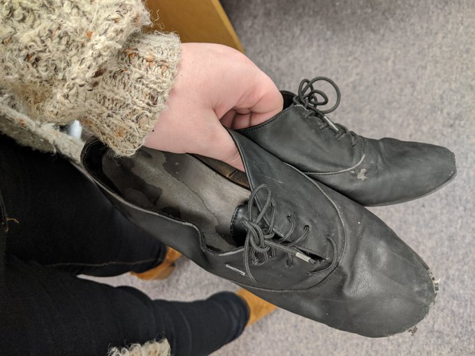 My old work shoes got destroyed in this winter's weather and are now up for auction. Comment to bid,<a href="/tag/phmodelcontest"class="tags"><span>#phmodelcontest</span></a>