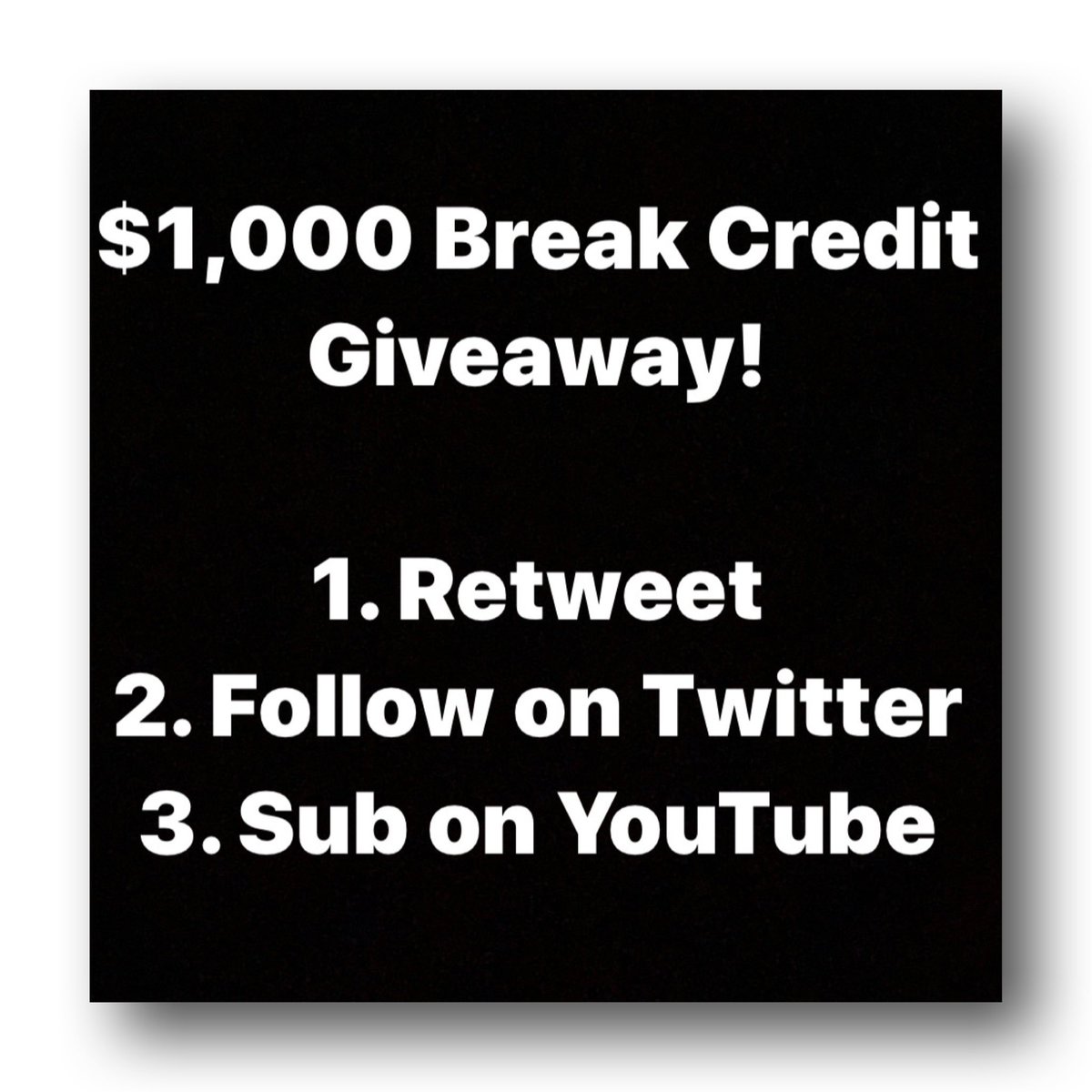 1of1cardshop's tweet photo. Giving away $1,000 BREAK CREDIT! All you need is RETWEET, FOLLOW and SUB on YouTube! Thank you all so much for the support. Can’t explain how much we appreciate it over here at 1of1; giveaway ends 3/9/20. Link for YouTube is here: https://t.co/db14wGVgGZ https://t.co/Bz8bY18TaR