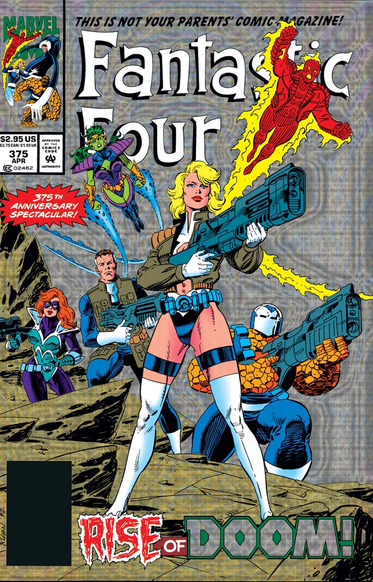 JScottCampbell's tweet photo. So, my depiction of the Fantastic Four as they appeared in the 90s resurfaced on Twitter today &amp; created another fervor. In ‘18 I was asked by Marvel if I’d be interested in depicting this era. I thought it would be fun to draw the excesses in all their glory! 😂 https://t.co/mXrW2TfS0G
