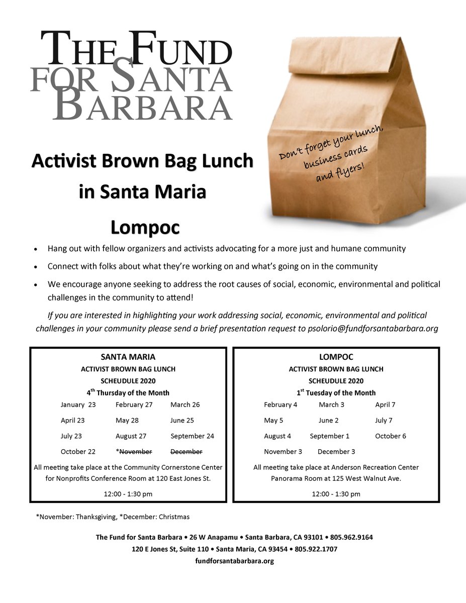 FUNDforSB's tweet photo. Check out our schedule and stop by or invite a friend next month in Lompoc or Santa Maria - they're casual, fun, and informative. https://t.co/kcEZaoWr3Q