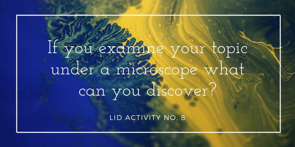 Can you examine your topic under a microscope? There are so many ways to engage students in their topic. What are some of your LiD activities and options? <a href="/perfinker/">Gillian Judson, PhD</a> #learningindepth #sfueducation #edchat #imagination #inquiry #projectlearning