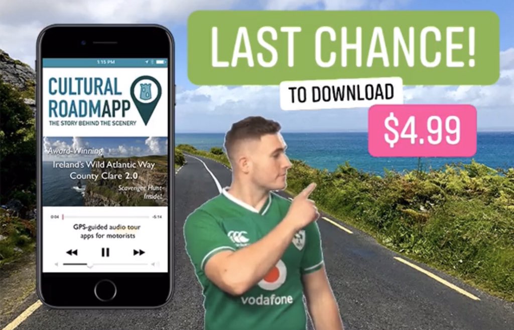 Listen to fascinating stories, history, Irish music and humor - available on AppStore or GooglePlay now! 🔊🇮🇪