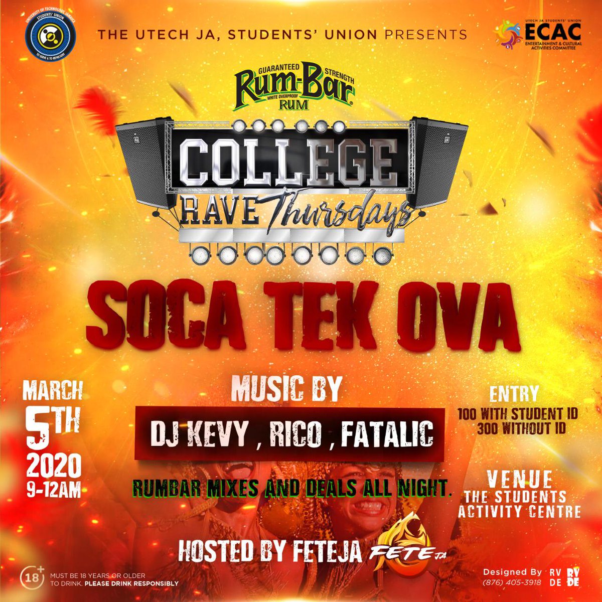 @Fetej876 Bringing The Fire and Energy to UTECH next week THURSDAY!!🔥🔥

Music by:
@ricothedj876
@heatwavefatalic
@djkevy_ja .
.
@utechent @rumbarjamaica
#utech #socaparty #soca #socajunkie #CarnivalInJamaica #jamaica #fetej876 #feteja#ravewillbegreater #ravethursdays