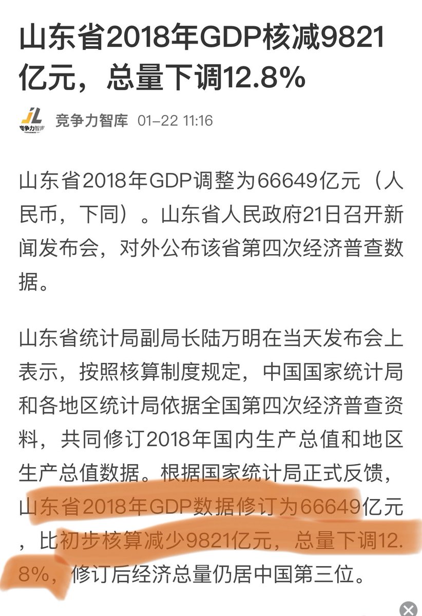 关键时刻，中共国家统计局发布了一个“好消息”：2019年GDP比上年增长6.1% 1月中下旬，中共各个省市区陆续公布了2018年GDP 的修订数据，大幅调整了各省市2018年的GDP，其中天津、山东等14省大幅核减，山东高达近1万亿元，而南方各省有所调高，让经济学界目瞪口呆。但因为临近  ...