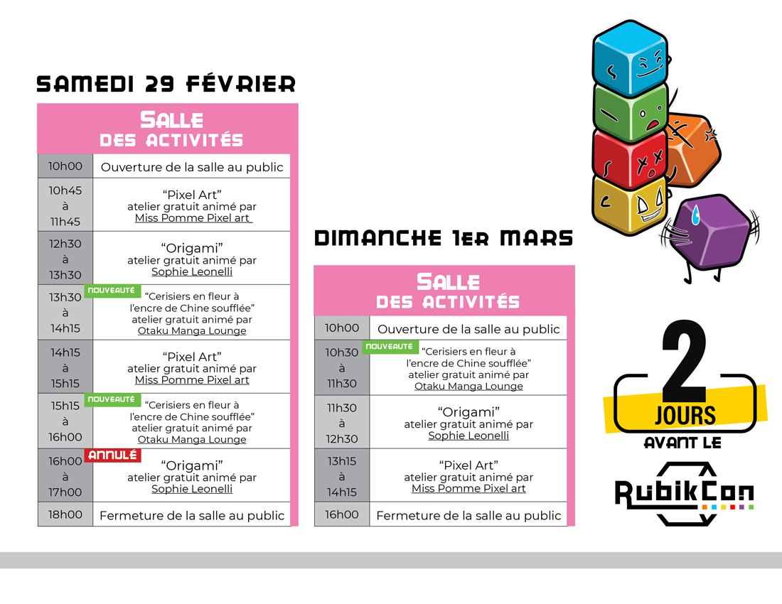 Rubik_Con's tweet photo. Une nouvelle activité créative s'est s'ajoutée à celle d'origami et de pixel art!
Vous pourrez créer des Cerisiers en fleurs à l'encre de Chine soufflée lors des animations offertes par O-Taku Manga Lounge !
Voici l'horaire mise-à-jour :) https://t.co/T6IivQF63f