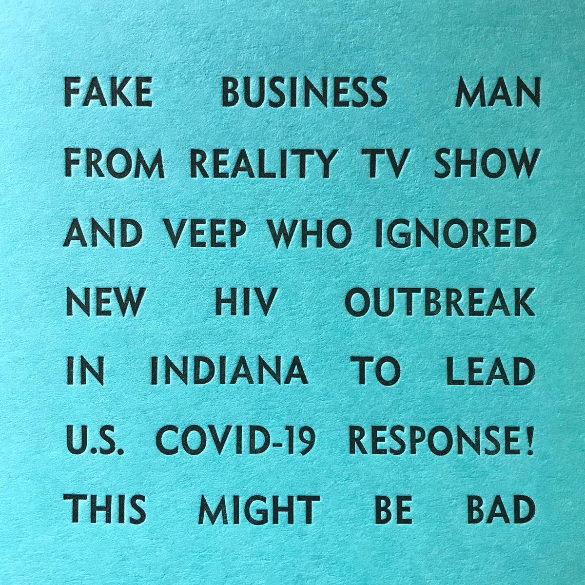 TLinotypist's tweet photo. “This might be bad” is an actual CDC quote. How did we get here, again? #linotype #letterpress #theapprentice #mikepence #covid19 #coronavirus #washyourhands #spacebands #dwiggins #cdc Cast in 8pt Metroblack and 18pt Metromedium https://t.co/b593gXN5W9