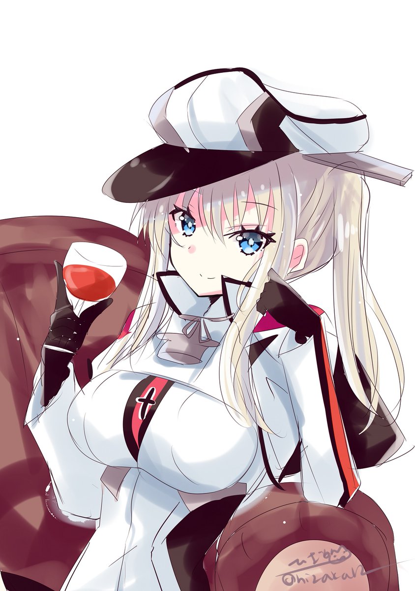 graf zeppelin (kancolle) 1girl hat solo blonde hair peaked cap twintails cup  illustration images
