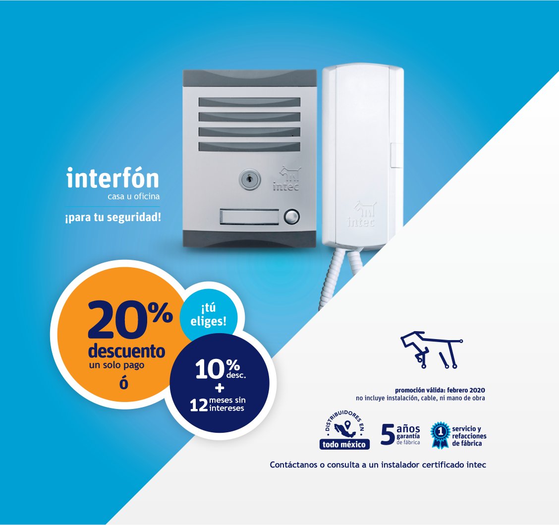 IntecDeMexico's tweet image. Atención al Visitante sin Necesidad de Abrir la Puerta.

Promoción Válida en Febrero 2020

Más información:
intec.com.mx

#Interfon #Interphone #Intec #Interfonos #Timbres #SeguridadEnElHogar