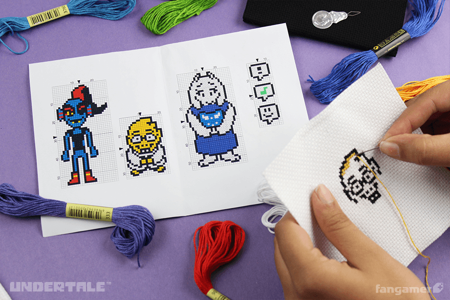 Fangamer's tweet photo. The UNDERTALE cross stitch kit is back in stock! It goes perfectly with—you will be surprised to learn—our UNDERTALE cross stitch book. 

On sale now: https://t.co/SW1WtSe09H https://t.co/ed2yQFLJpP