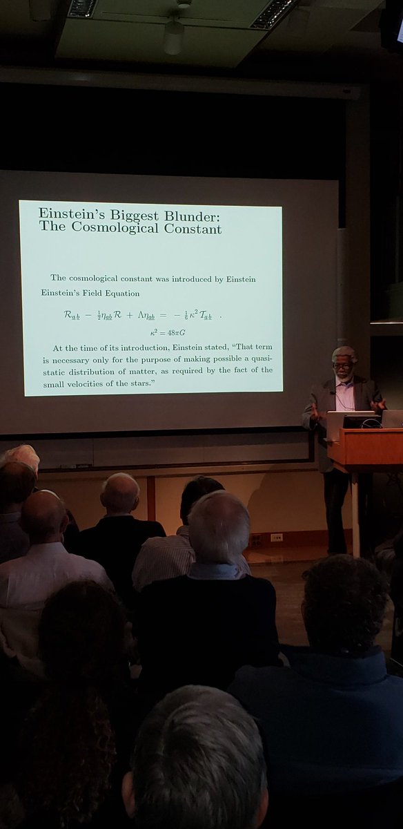 CMooreSpace's tweet photo. Prof. Jim Gates' (@Dr_JimGates) Colloquium talk at the Harvard-Smithsonian Center for Astrophysics (@CenterForAstro @saoastro @Harvard) on the #astophysics in his new book "Proving Einstein Right: The Daring Expeditions that Changed How We Look at the Universe" #BlackExcellence https://t.co/Eb4ufshzea