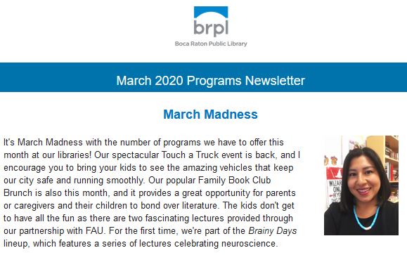 It’s March Madness next month with the number of programs we have to offer at our libraries! Check out all the fantastic free programs and classes we have planned for you and your family in our newsletter at tinyurl.com/tyhn8wx