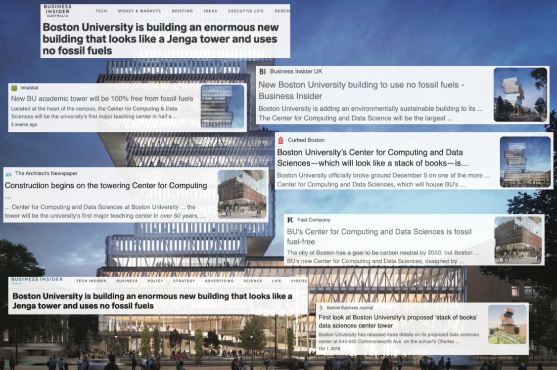 BU_Computing's tweet photo. The upcoming energy-efficient Center for Computing and Data Sciences is receiving much recognition from around the world. From countries like UK, Australia, and India, it’s great to see the appreciation as @BU_Tweets takes a step towards sustainability. #budatascience https://t.co/dqmVlNIL47