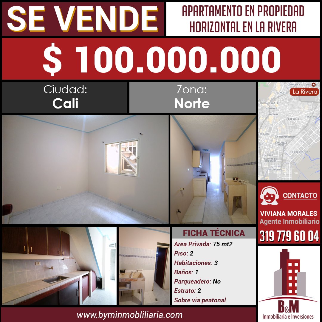 #SeVende🏢 Apartamento en segundo piso.📲 (+57) 3164362925☎️ (2) 3843463.Ver más ➡️https://byminmobiliaria.com/main-inmueble-info-1889617.htm ….#Venta #Apartamento #LaRivera #Norte #Cali #CaliCo #BienesRaices #Inmobiliaria #Inversiones #BYM