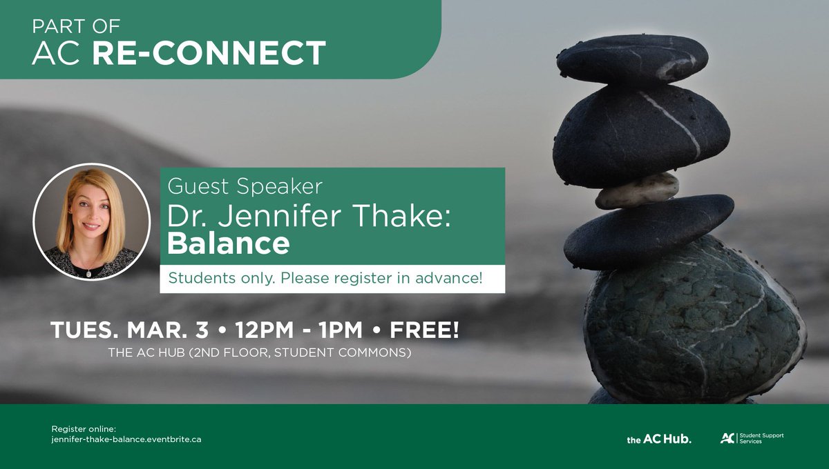 AlgonquinSS's tweet photo. #ACStudents: Find balance with Registered Psychotherapist Dr. Jennifer Thake!
Learn how to balance academic commitments with physical and mental wellness, as well as study and wellness tips!
Please register is advance as space is limited:
https://t.co/evfEy3WTkj https://t.co/1scijAQxor