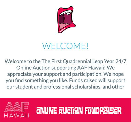 AAF Hawaii (@aafhawaii) on Twitter photo This Saturday, check out #AAFHawaii's "First Quadrennial Leap Year 24/7 Online Auction." We have over 70 items to bid on, from @kahalamall, @pigandthelady, @wardvillage & @zippys gift cards to hotel stays at <a href="/princewaikiki/">Prince Waikiki</a> and @courtyardhotels! Sign up handbid.app.link/aaf2020 This Saturday, check out #AAFHawaii's "First Quadrennial Leap Year 24/7 Online Auction." We have over 70 items to bid on, from @kahalamall, @pigandthelady, @wardvillage & @zippys gift cards to hotel stays at <a href="/princewaikiki/">Prince Waikiki</a> and @courtyardhotels! Sign up handbid.app.link/aaf2020