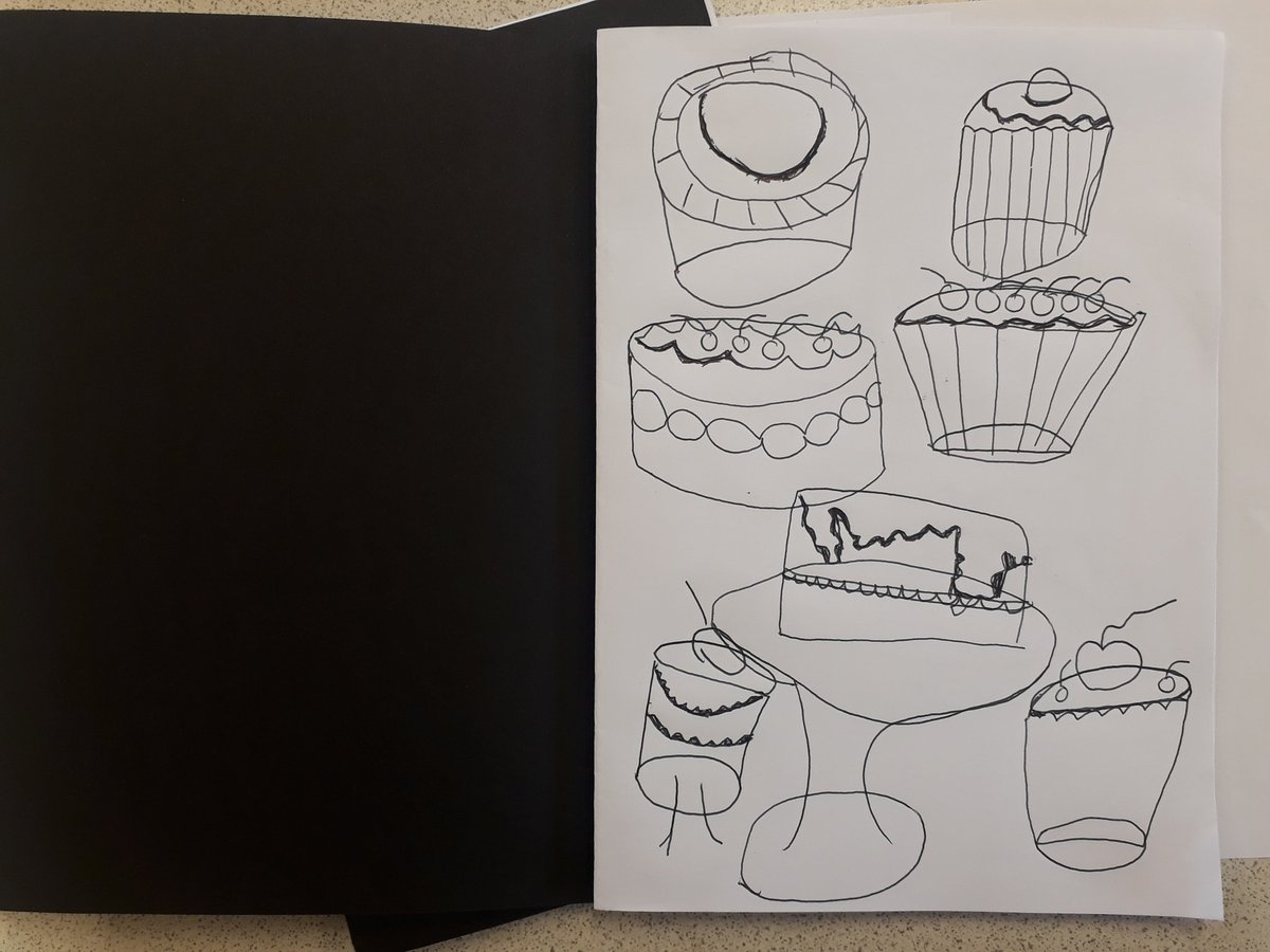 JulieBegen's tweet photo. Drawing cakes and exploring ellipses with Yr3 today. Simple #drawings but really good #learning, we made a special #sketchbook for them. https://t.co/30TkEb17Bw
