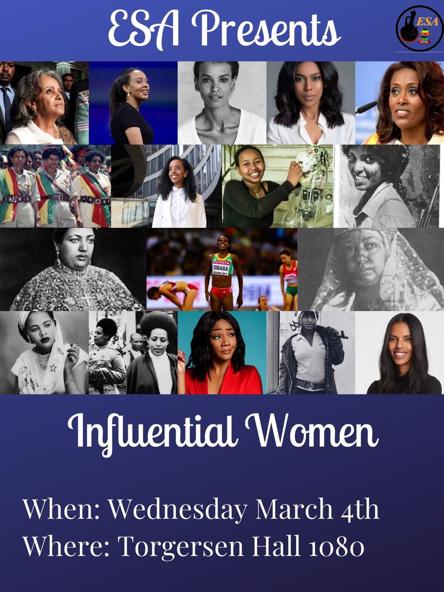 VT_EESA's tweet image. Come out to our next meeting that will kick off Women’s History Month! We’ll be discussing about all the influential women that have come from Ethiopia or Eritrea. The meeting is next Tuesday in Torgersen 1080 starting at 6:45 PM! See you there 😀