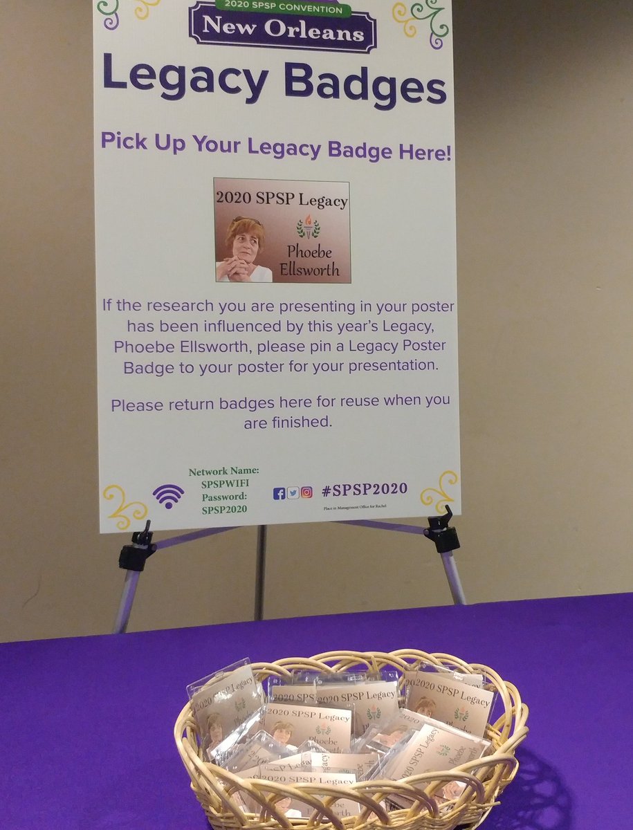 SPSPnews's tweet image. Presenting a poster tied to this year&apos;s legacy awardee Phoebe Ellsworth? Be sure to add a badge! #SPSP2020