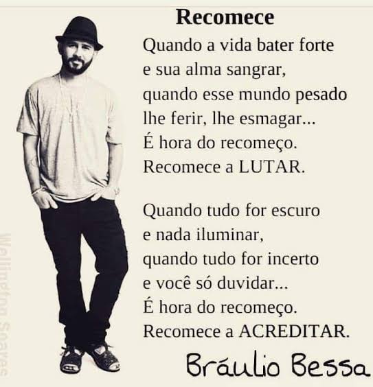 sandracstenorio's tweet photo. E se um dia lá na frente a vida der uma ré, recupere sua fé  e

recomece novamente.

Braulio Bessa

@eulucasviana   #ForYouLV https://t.co/vVLEu4JR2o