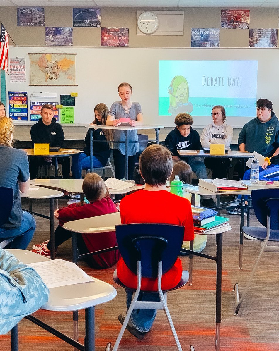 MrsBackhausWMS's tweet photo. Our debate unit has been so much fun! Today, all the hard work and research was revealed as the teams went head-to-head! Iโm so proud of these students, and I canโt wait to see the three remaining classes tomorrow! #VideoGameViolenceDebate #WMSTigers #WMSLevelup https://t.co/xV0xn12VWR