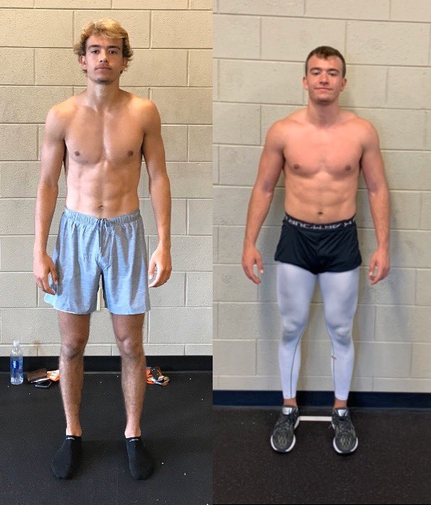 Nick__DiMarco's tweet photo. Freshman from July of 2019 to now, putting in work. Up 30 lbs, same wt, down 32lbs, up 20lbs. No matter your goal, sprint, plyos, lift (1x20 for freshman) eat real foods, and good things happen. https://t.co/e5ShraBLOP