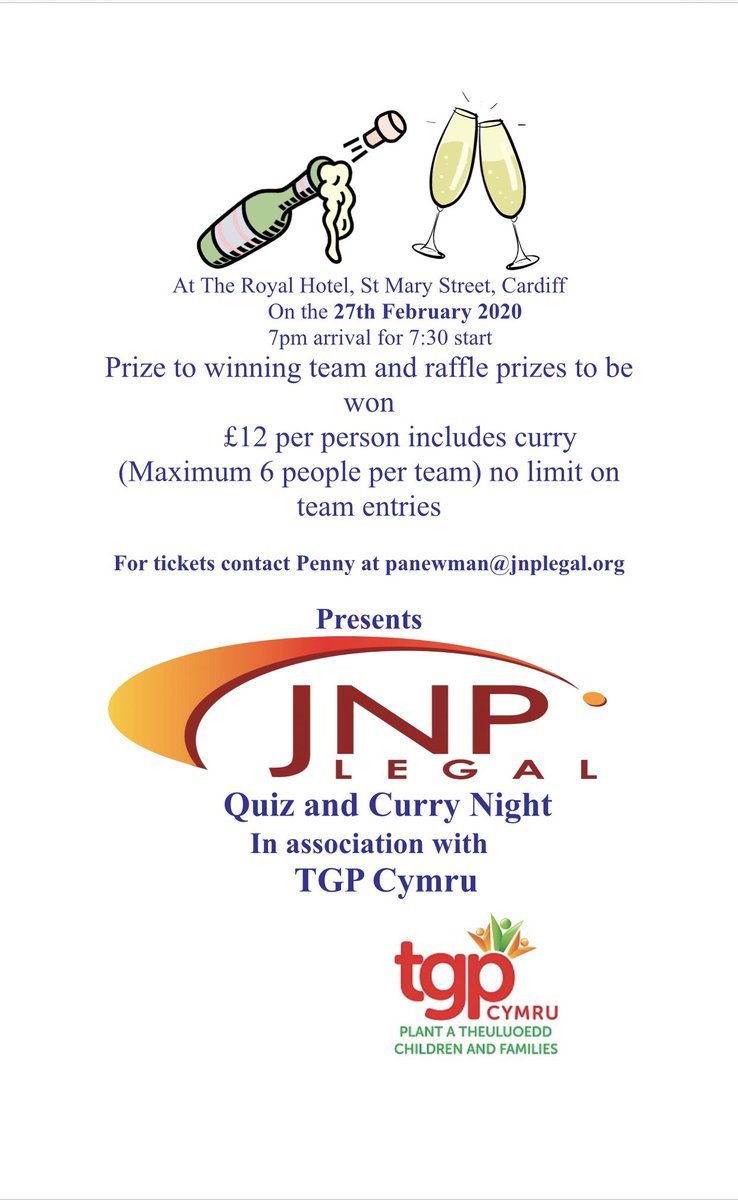 JackieMurphyTGP's tweet photo. Another amazing Fundraising Quiz/Curry night organised by ⁦@JNPLEGAL⁩ &amp; trustee ⁦⁦⁦⁦Penny Newman + sister  ⁦⁦@EmmaMarshman⁩ vice chair  ⁦thanks everyone 4 continued support particularly ⁦@TheRoyalCardiff⁩ ⁦@SPIROSCATERERS⁩ ⁦@TGPCymru⁩ https://t.co/AGw7xTfO8p