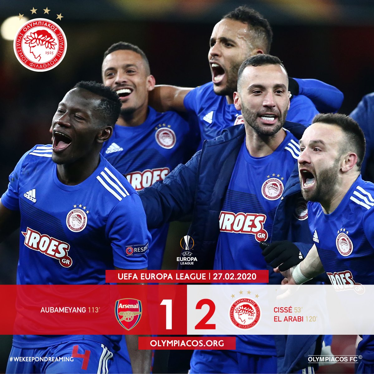 olympiacosfc's tweet photo. #UΕL ROUND OF 16, HERE WE COME!!! 🔴⚪️⚡️ https://t.co/h8yeJOZCcV

#Olympiacos #ARSOLY #WeKeepOnDreaming @EuropaLeague https://t.co/EUBhAPto4j