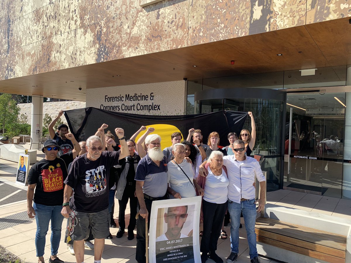 At the coroner’s court in Lidcome to hear the findings of the inquest into the death of Gamilaraay man Eric Whittaker. Eric was killed by the racist injustice system and died shackled to a bed in Westmead hospital. Stand with his family for justice.