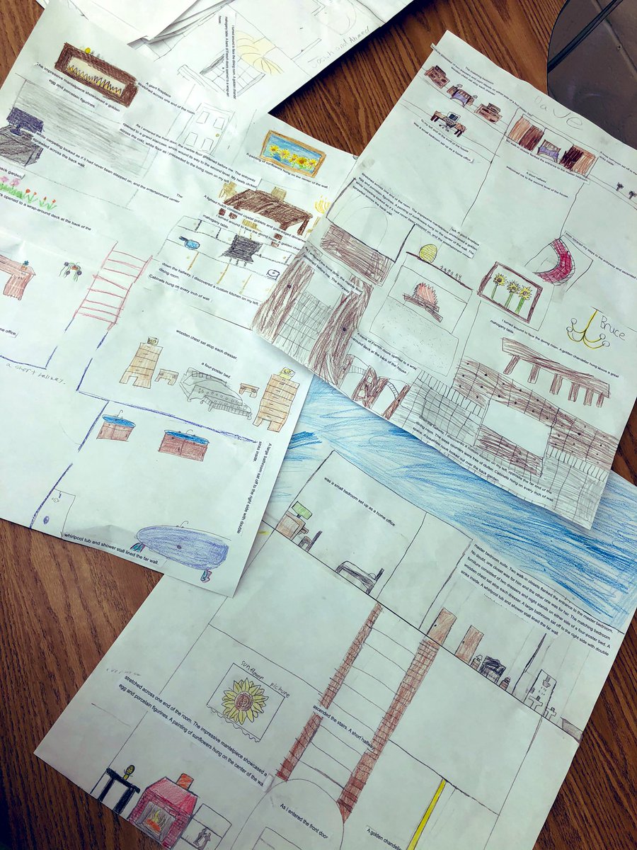 Mrs_CHarrison's tweet photo. One of the goals of reading is to paint a picture of the author’s words in your mind. We took that picture and put it onto paper and supported it with evidence to create visual settings. #funinsixth https://t.co/FEDMmiLnVk