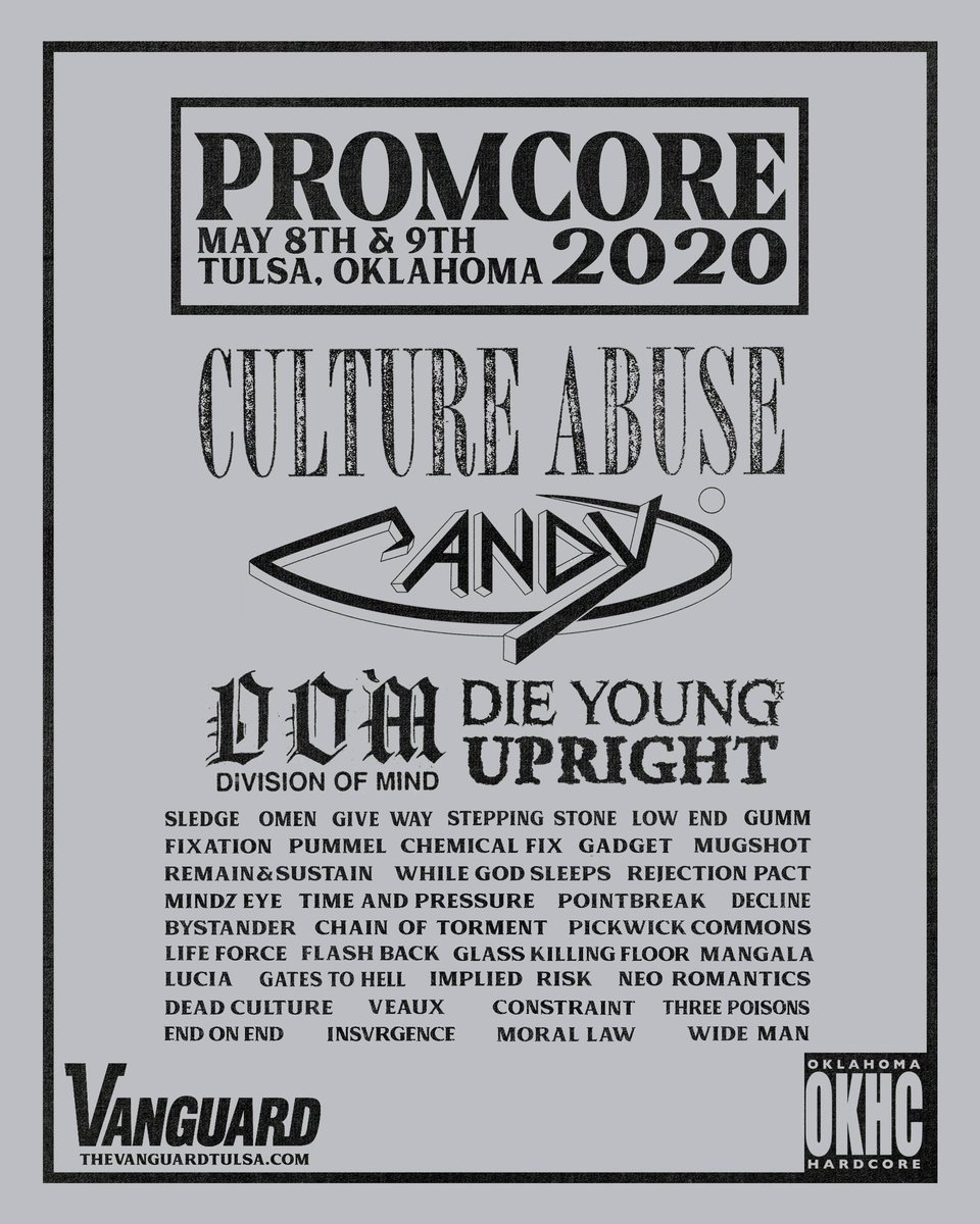 Coming up in May... <a href="/NeoRomantics/">neoromantics</a> and @VEAUXMUSIC will be playing #Promcore at <a href="/TulsaVanguard/">The Vanguard Tulsa</a> in Tulsa, OK!

Other bands include <a href="/cultureabuse/">CULTURE ABUSE</a>, <a href="/Candygonnadie/">Candy</a>, <a href="/DieYoungTX/">Die Young</a>, <a href="/omenokc/">OMEN OKC</a>, <a href="/mugshotca/">Mugshot</a>, <a href="/RAS_Denver/">Remain and Sustain</a>, <a href="/TimePressureHC/">Time and Pressure</a>, and many more.

2 days, 40+ bands. Hardcore, Punk, Etc.