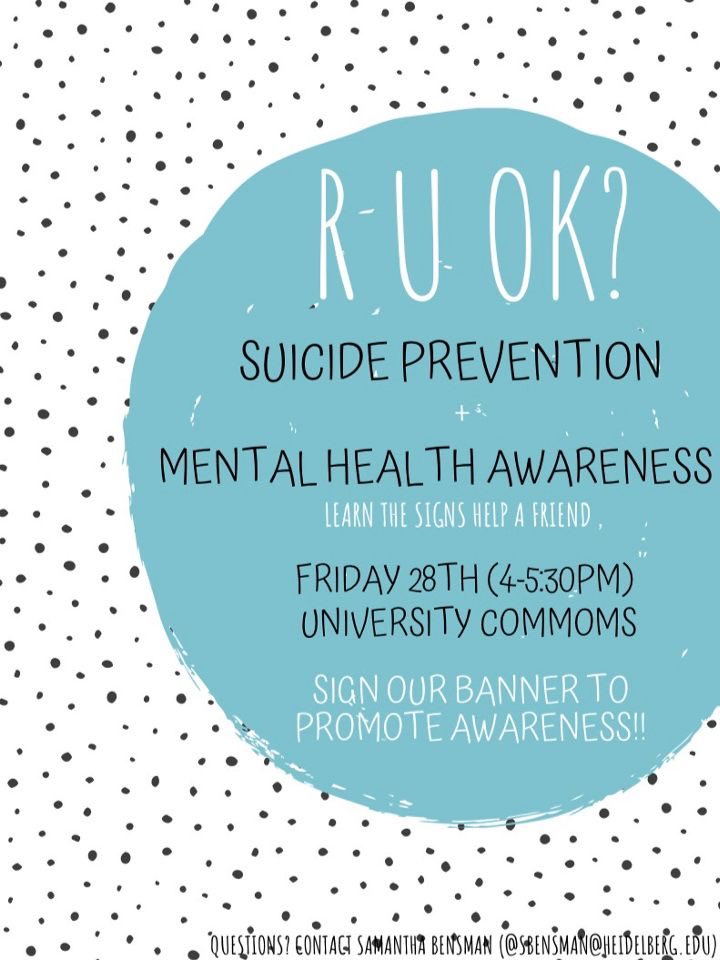 Come check out our event TOMORROW!!! 4-5:30pm in the commons. learn the signs of suicide and help a friend. one signature=one more safe place/ supporter