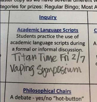 LisaSearlsLSWHS's tweet photo. Our seniors had a Capstone project about vaping during Titan Time #WICORWhileYouWorkLSW #titannation #lsr7proud https://t.co/CxzXRhPUg0