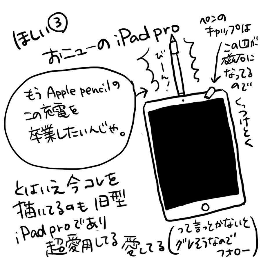 ほしいものその3。
新幹線はちょっと揺れて絵は描きにくいな。飛行機だと仕事のペン入れもできるんだけど。 