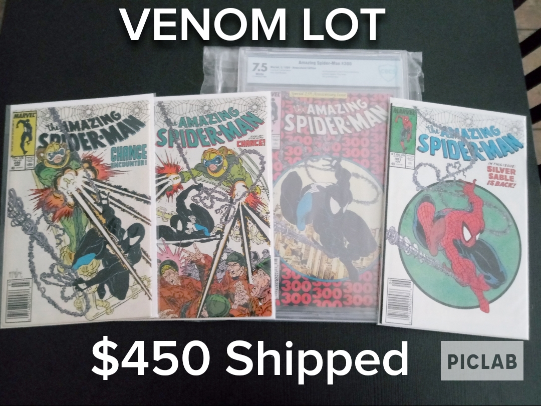 Battle_World_'s tweet photo. Amazing Spider-Man Lot 1st Appearance of Venom! 
$450 OBO
ASM #298 #299 #300 AND #301 all NEWSSTAND editions
ASM #300 CBCS 7.5
#marvel #marvelcomics #amazingspiderman #spiderman #venom #cameo #1stappearance #newsstand #comic #comics #comicforsale #comicsforsale #comix4sale https://t.co/F0PU8KEjWV