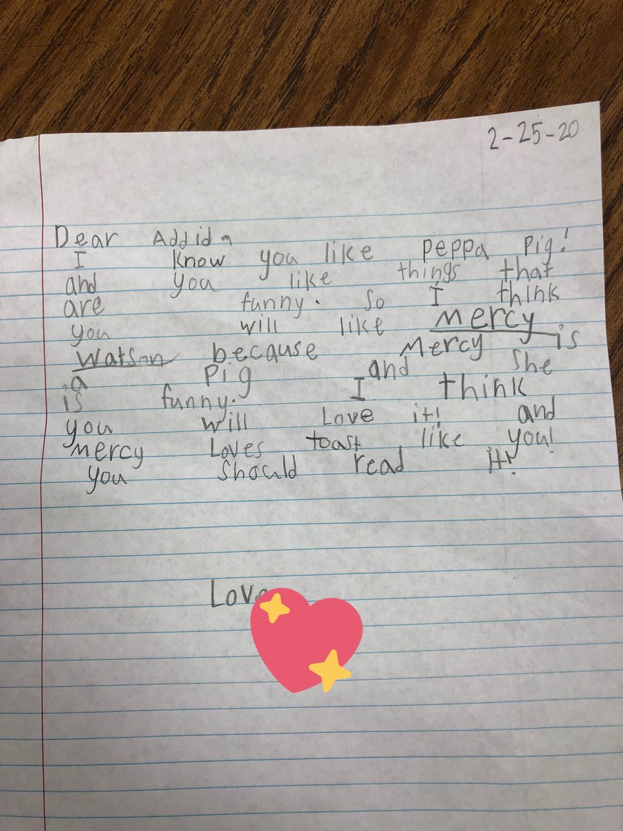 MrsLarsonOTE's tweet photo. When your students are writing letters about their books, and they write to your own personal children 🥰 ✉️ #wearefamily #wearewriters @OTESchool #rrisd1family https://t.co/ayYSEcywAJ