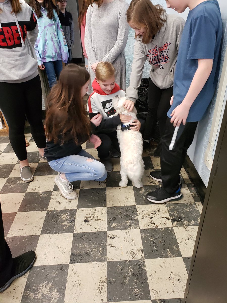 stark_high's tweet photo. Mrs. Irving brought her pup, Toby, in for advisory today and he was a BIG hit! #rollsc #sclearns https://t.co/OkfW2pUwky