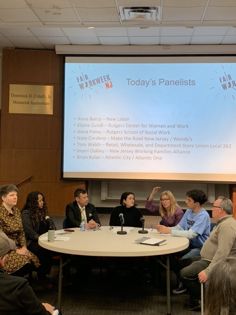 MaketheRoadNJ's tweet photo. Anna Haley, Faculty Affiliate of @RUWomenandWork, says the lesson out of Seattle, which passed a fair work week law, is that it is ABSOLUTELY possible to implement fair scheduling laws across industries. #FairWorkWeekNJ is broad and diverse and knows how to get this done in NJ! https://t.co/PvTfAxdE7l