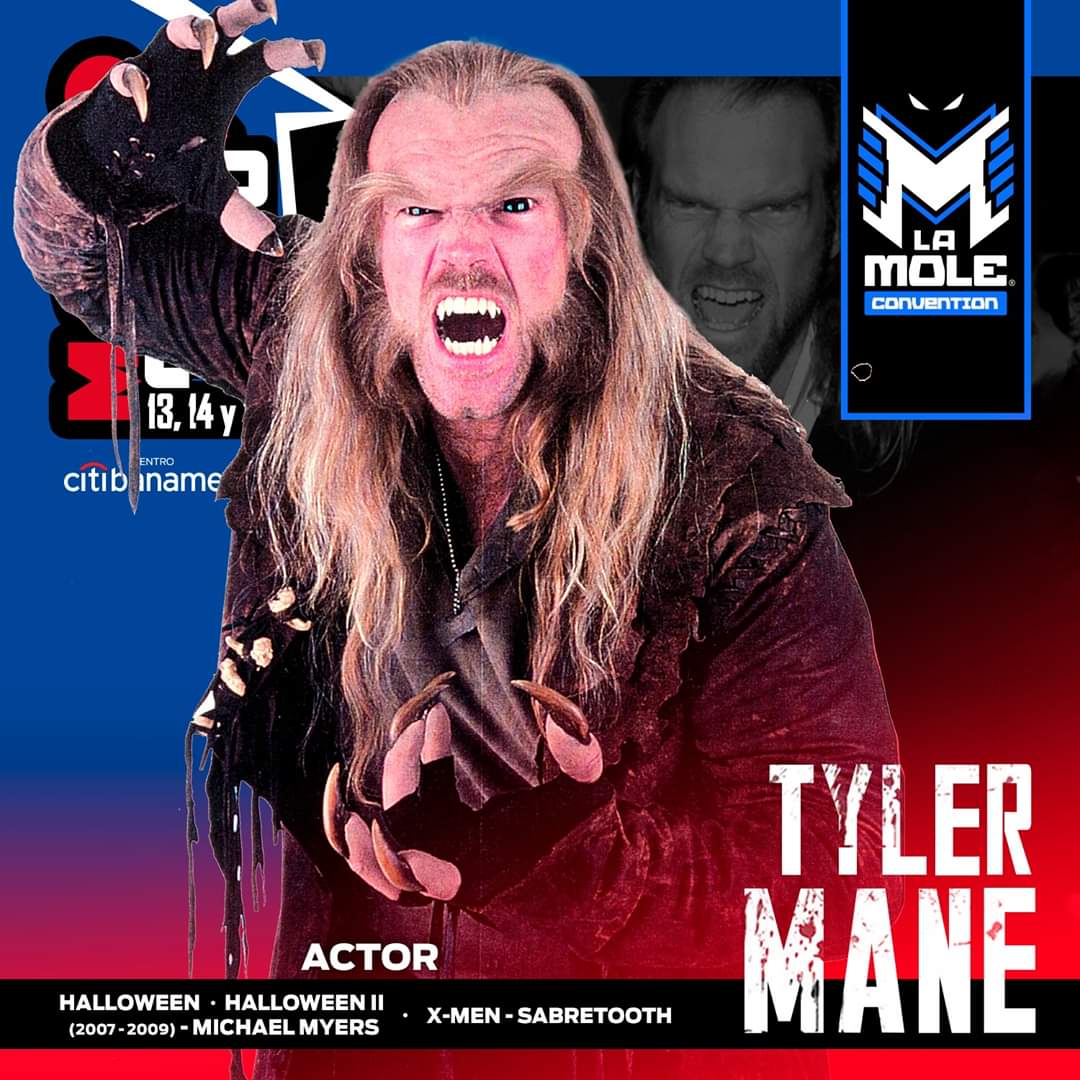 El #Sabretooth de #XMen, el actor y ex-luchador, #TylerMane se suma a los invitados de @lamolemx. Mane también interpretó a #MichaelMyers en las películas que dirigió RobZombie de #Halloween.