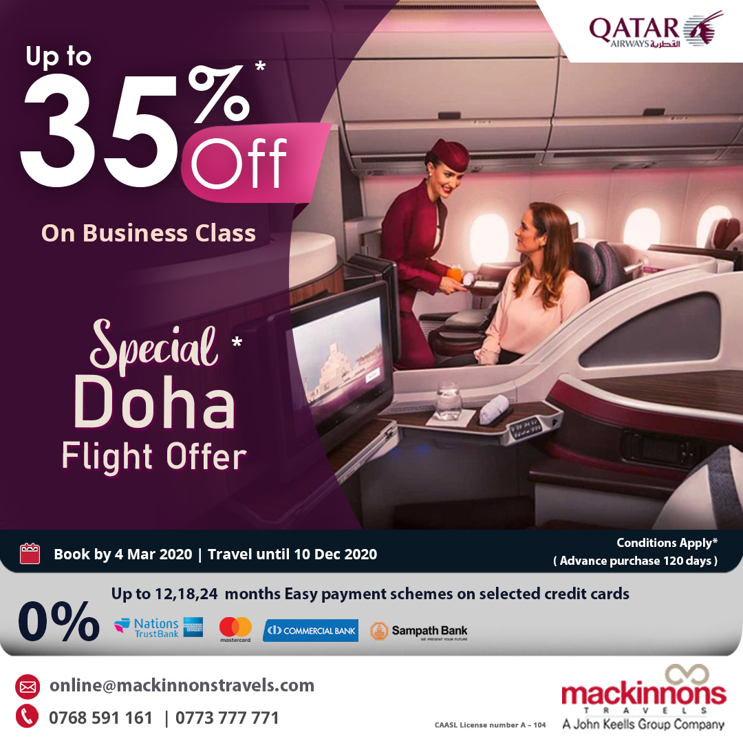 Mackinnonstrvl's tweet photo. Premium offers! Memorable journeys! Save up to 35%*

Offers valid until 04th March 2020
Travel until 10th December 2020

Additional saving for Privilege Club members*
TC Apply*

#MackinnonsTravels #QatarAirways #AirfareOffers #BusinessClass https://t.co/6YMyZtsysz