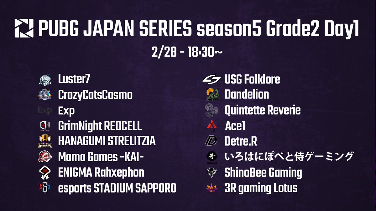 Twitch Japan Live T Co Ig0kmpbvay Pjs Season 5 Grade 2 Day 1 配信開始 大事な初戦でスタートダッシュを決めるチームはどこになるか Pubg Esports Pjsseason5 T Co I8sgcvtflg