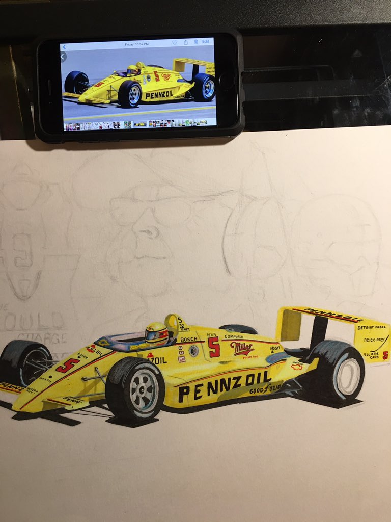 PJohnpepon's tweet photo. Progress so far! Learning A lot! In a year or so Iβll do another so I can do Rocket Rick the justice he deserves! #indycar #Formula1 #indy500 #johnpepon #papertigercreations #drawing #sketching #rocketrickmears #rickmears #pencildrawing #pencil #markers https://t.co/kynuVjzLt7