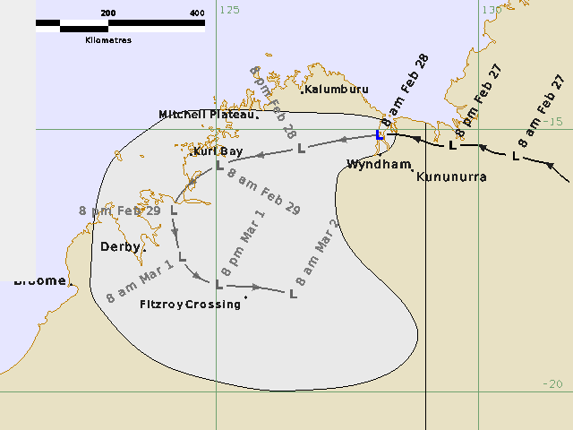 BOM_WA's tweet photo. Latest info on remnants of Ex Tropical #CycloneEsther. Heavy rainfall has already been recorded in the #Kimberley with 170mm to 9am at #Kununurra being the highest total. Flood watches are current for Kimberley and Fitzroy rivers. Latest warning info here; https://t.co/LZgrYxjGXi https://t.co/XTj5Yzir5u