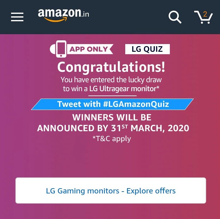 #LGAmazonQuiz @amazonIN #LG #GamingLife #Fullyloaded😍♥️#TryYourLuck