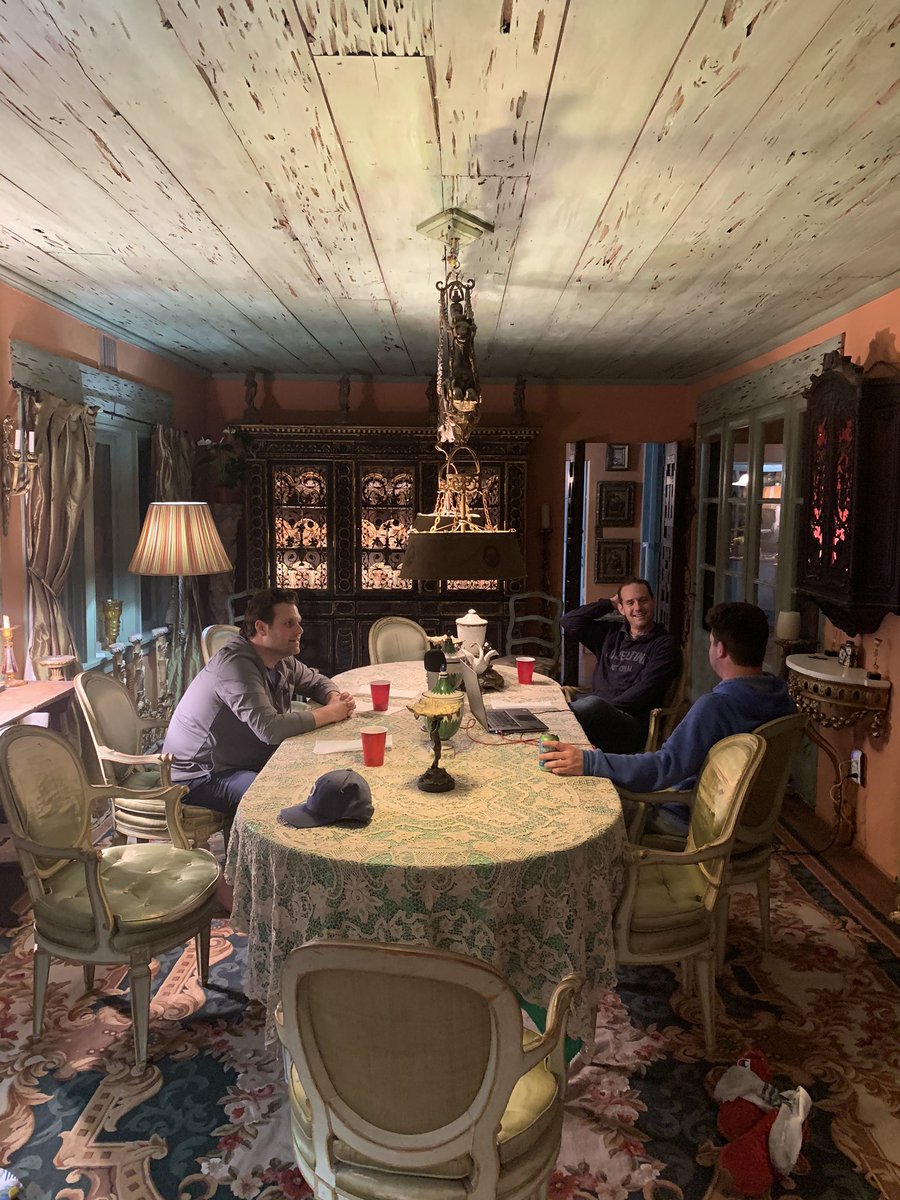 FngcTractor's tweet photo. @niceshotpods is recording from the ornate dining room at our vrbo. @fantasynational @FNGCPaul @FNGCRhino @TheMoosenomics https://t.co/RknuVvtDzV