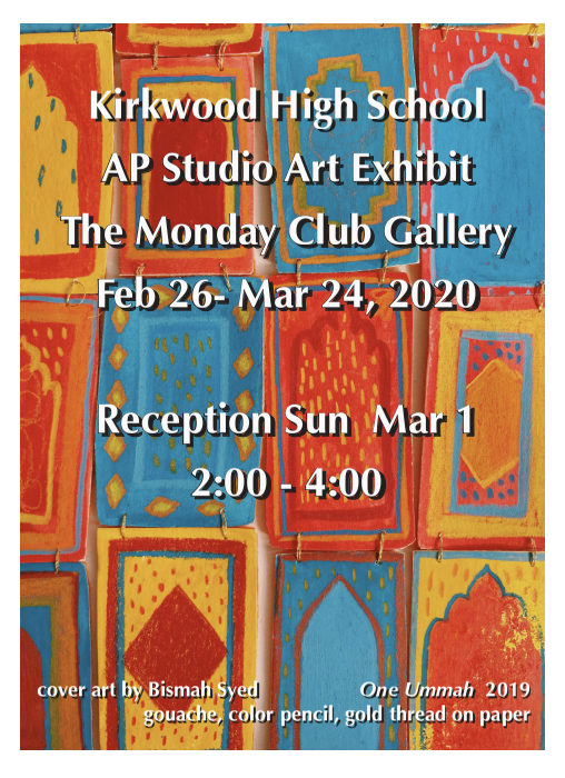 KHS_VisualArt's tweet photo. Be sure to check out the artwork of @KirkwoodHS @kwoodschools AP Visual Art Students at the Monday Club in Webster Groves now through March 24. OPENING RECEPTION IS THIS SUNDAY MAR 1,  2-4pm. #APArt #ArtEmpowersStudents #KHS_Artists https://t.co/ui53YFZ4O2