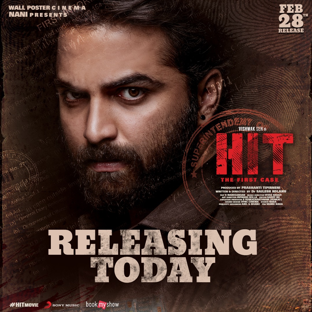 SonyMusicSouth's tweet photo. #HITMovie releases today! 💥

Wishes to the fantabulous team for a blockbuster success at the box-office! 🔥

#VishwakSen @NameisNani @walpostercinema @iRuhaniSharma @KolanuSailesh #VivekSagar

#HitFromToday https://t.co/SCyHSaAnYi